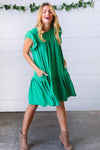 Green Yoke Poplin Woven Dress