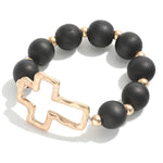 Wooden bead and cross bracelet