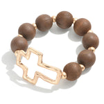 Wooden bead and cross bracelet